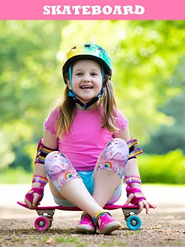 2 Pair Kids Knee Pad Dinosaur Anti Slip Padded Sponge Knee Brace Breathable Flexible Toddler Knee Pads Elastic Children Knee Support for Girl Boy Sport Volleyball Dance Skating Basketball, 3-7 Years (Unicorn)