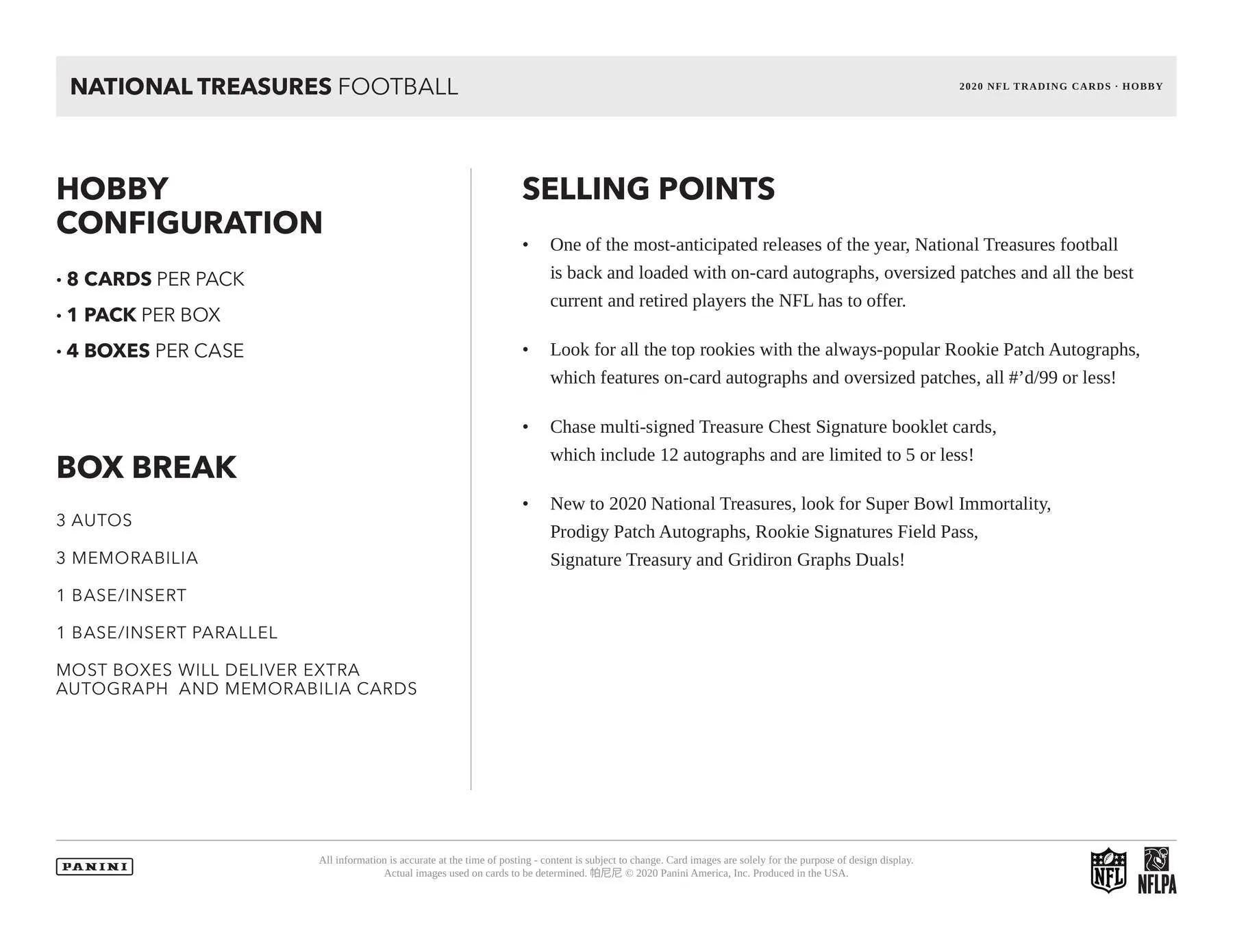 2020 NFL Panini National Treasures 1 Box SERIAL NUMBER BREAK #1