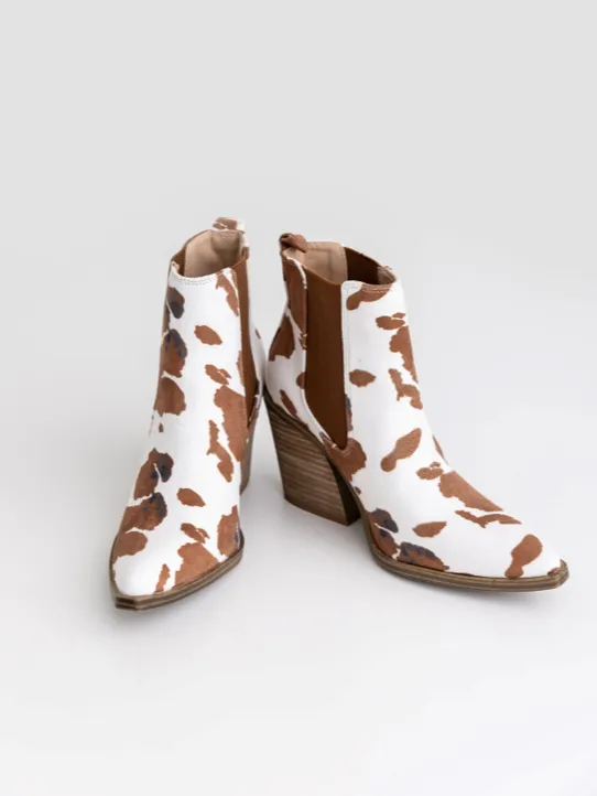 27 Tess Cow Print Bootie