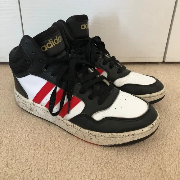 Adidas Hoops 3.0 Mid Sneaker Black White Red Gold Size 6 Mens Big Kids HR0227
