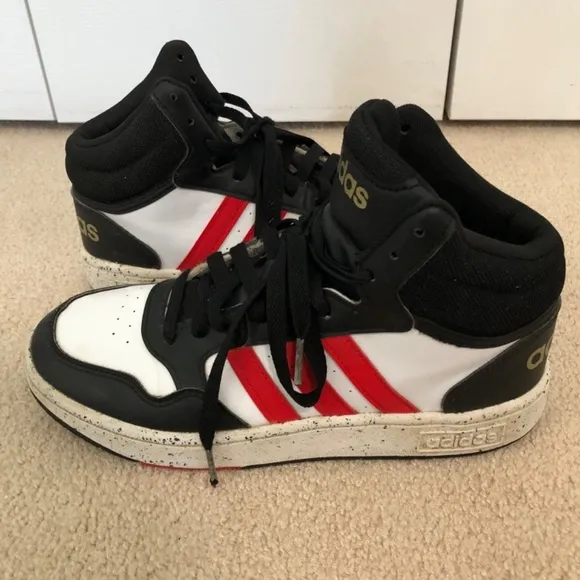 Adidas Hoops 3.0 Mid Sneaker Black White Red Gold Size 6 Mens Big Kids HR0227