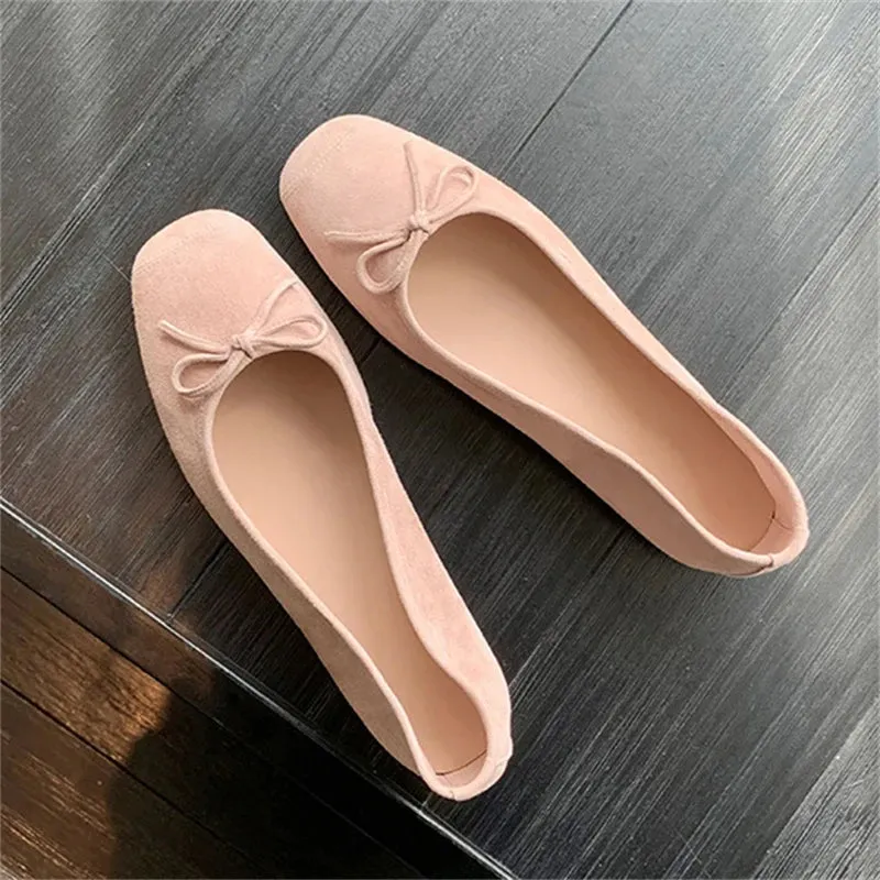 ADVBRIDGE  Fashion Design Silk Ballerinas Women Pumps Slip on Loafers Round Toe Square Heels Bowknot Casual Spring Autumn Shoes