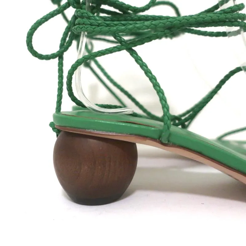 Ann Taylor Wood Heel Wrap Sandals Samantha Green Braided Leather Size 6.5 NEW