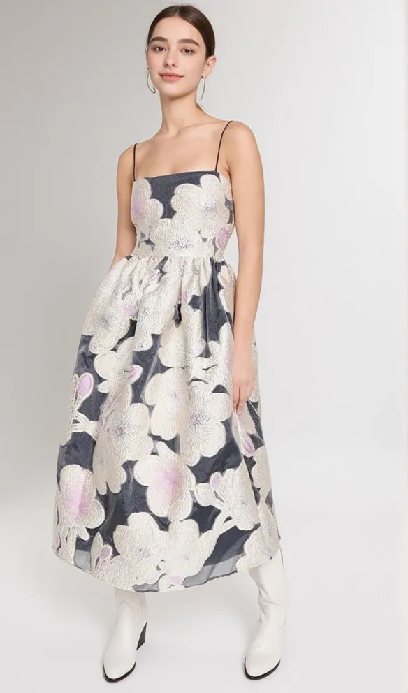 ANNY FLORAL-JACQUARD MIDI DRESS