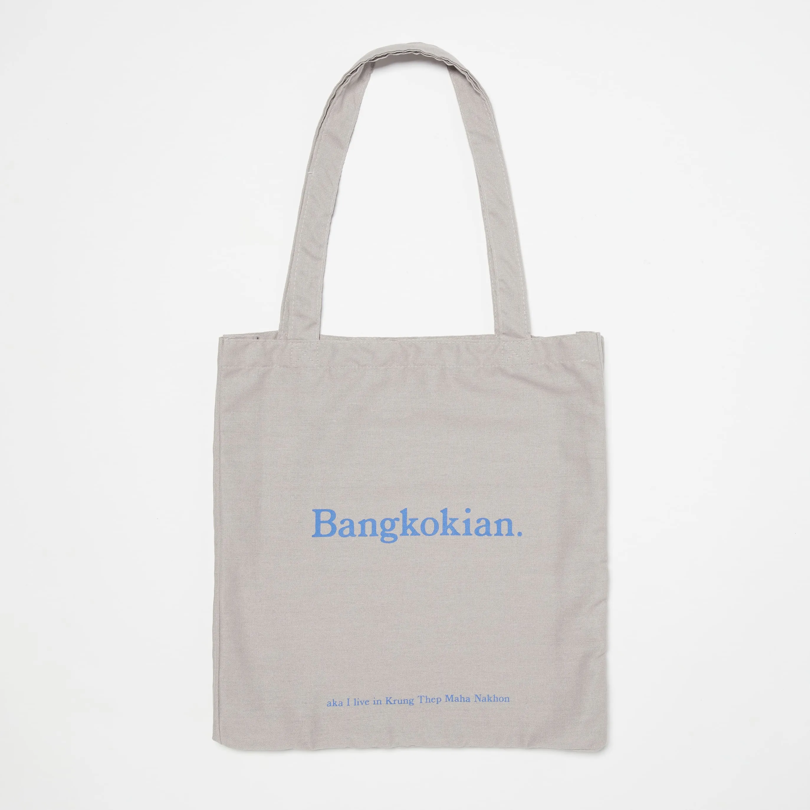 BANGKOKIAN. LINEN BAG - GREY/BLUE FONT