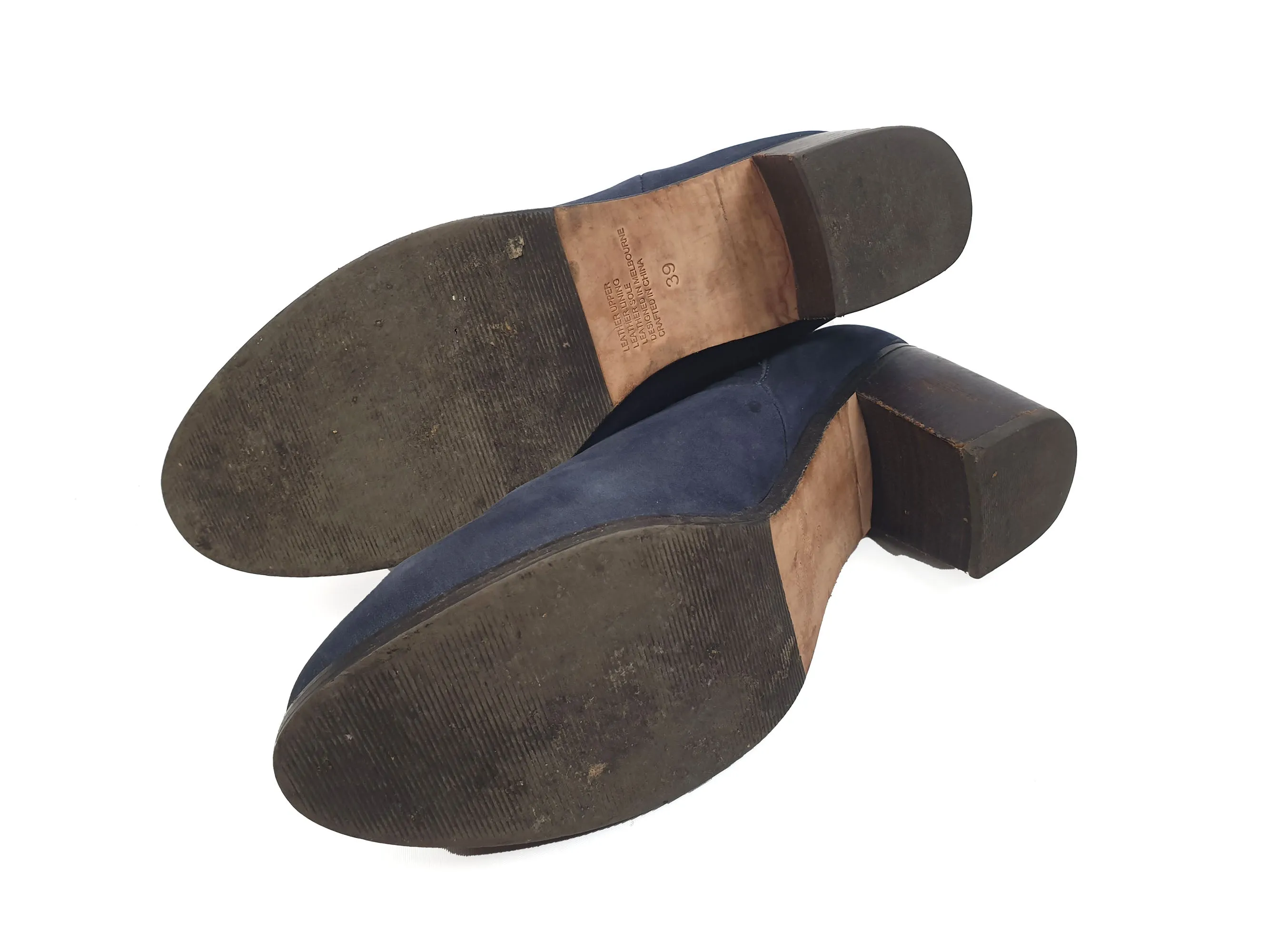 Bared navy suede low heel boots size 39