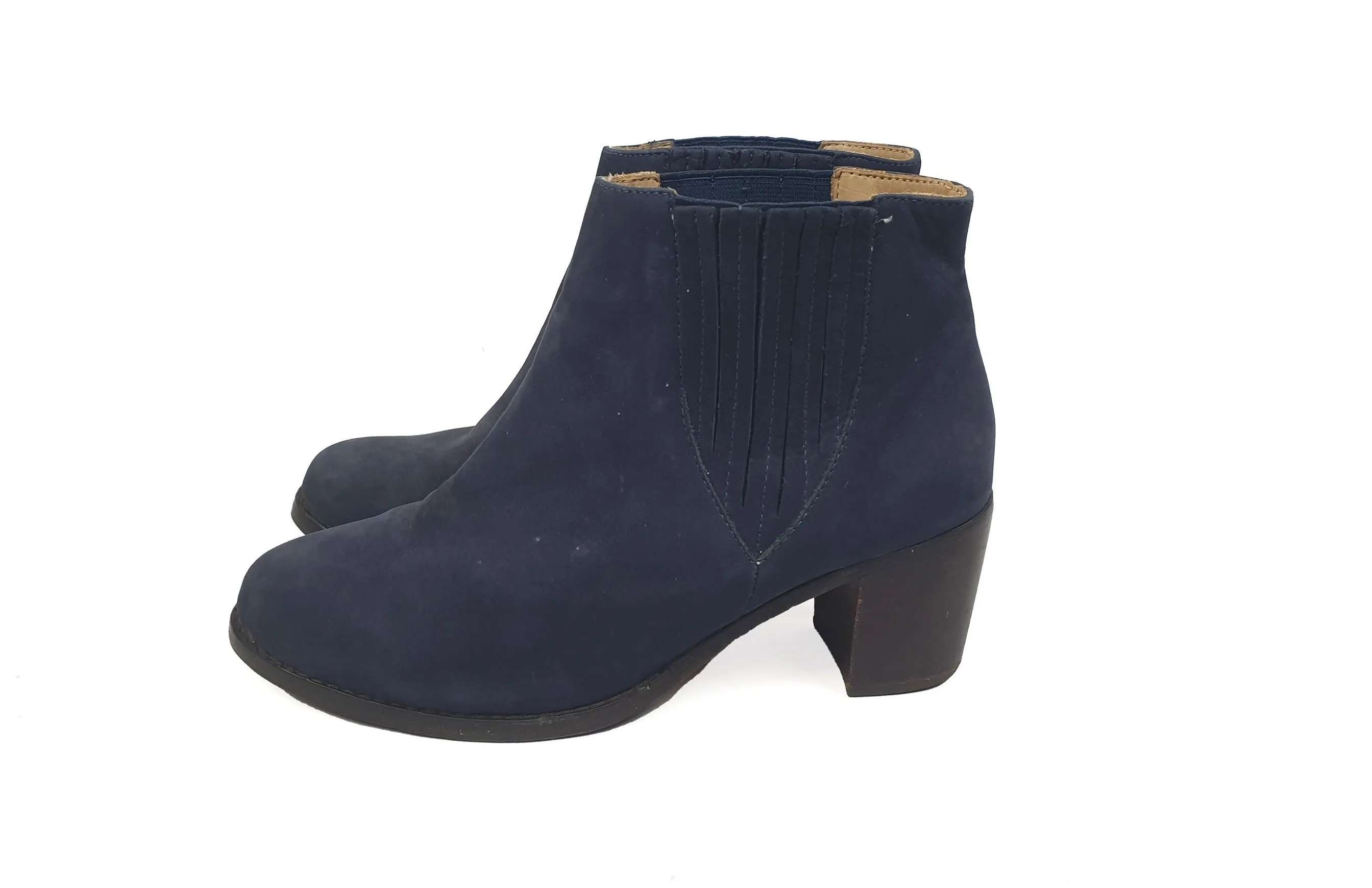 Bared navy suede low heel boots size 39