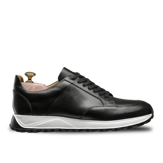 Black Leather Lace Up Running Sneaker Shoes-Sneakers Shoes