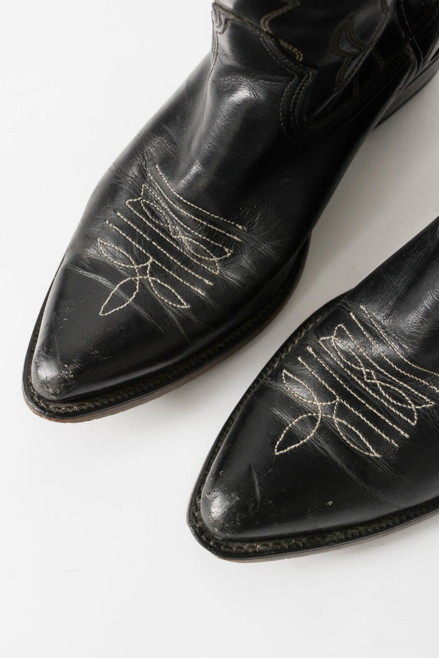 Black Vegan Leather Cowboy Boots ~ 7.5M/8.5W