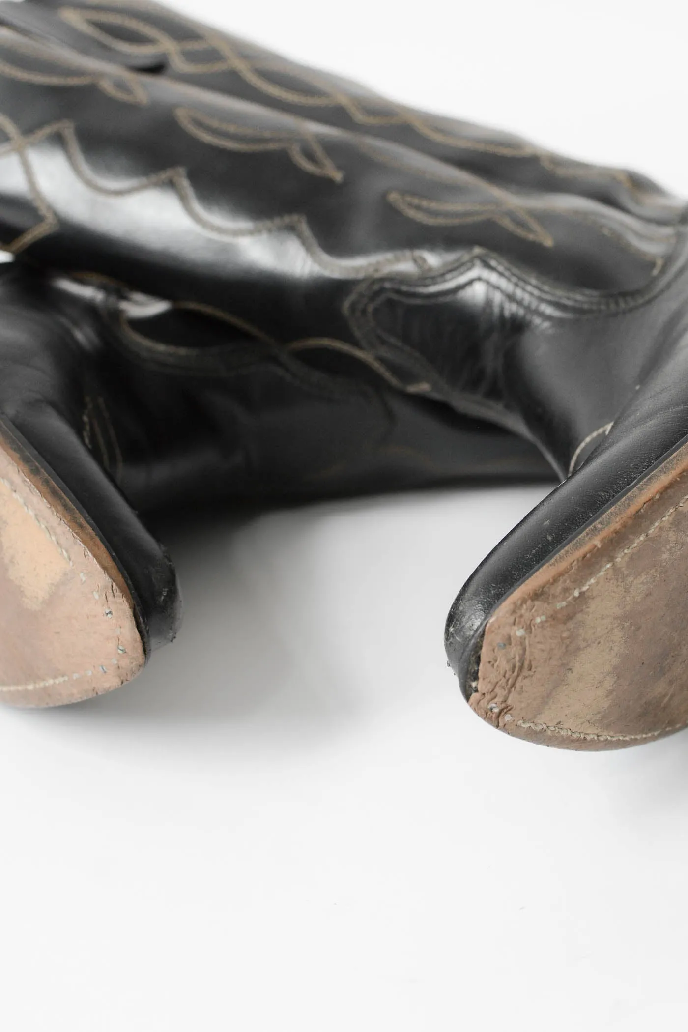 Black Vegan Leather Cowboy Boots ~ 7.5M/8.5W