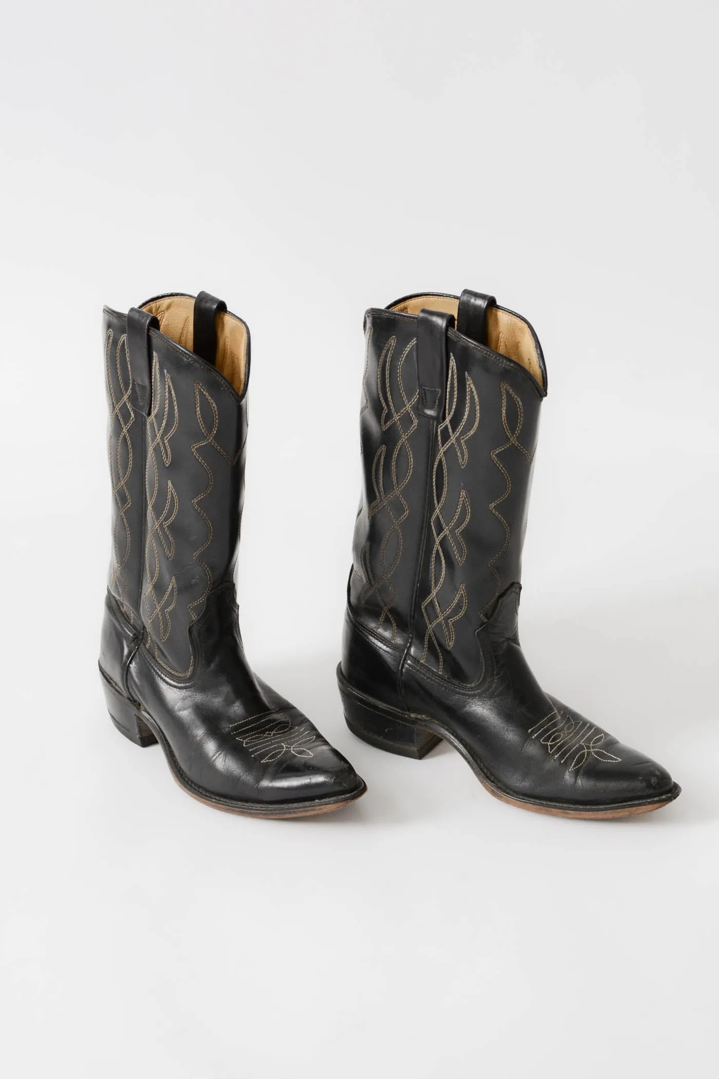 Black Vegan Leather Cowboy Boots ~ 7.5M/8.5W