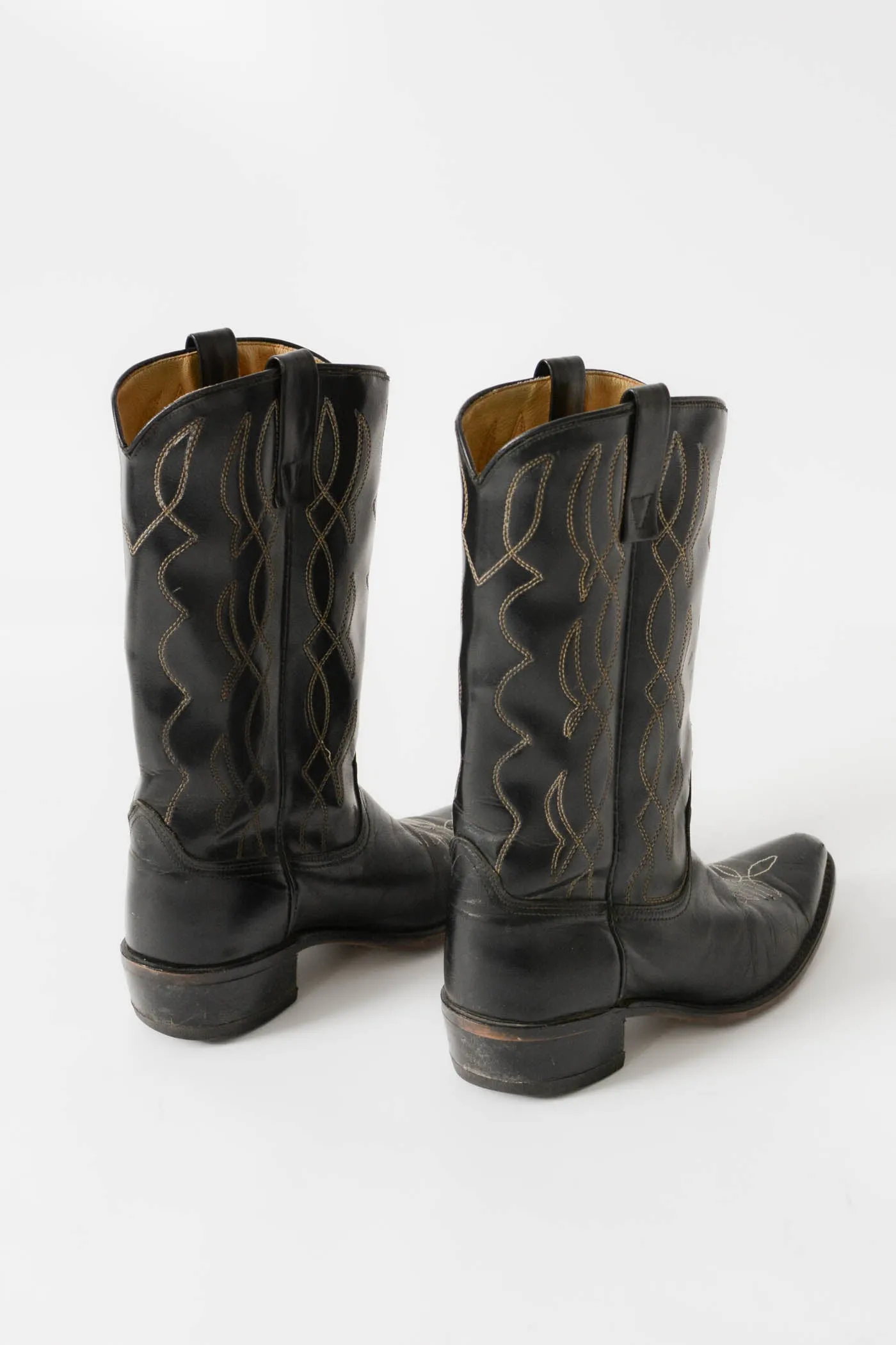 Black Vegan Leather Cowboy Boots ~ 7.5M/8.5W