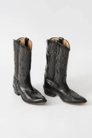 Black Vegan Leather Cowboy Boots ~ 7.5M/8.5W