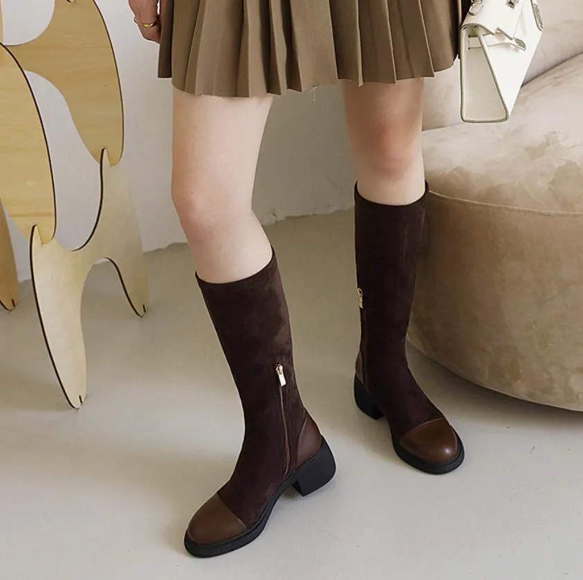 Block Heel Under Knee Boots GS275