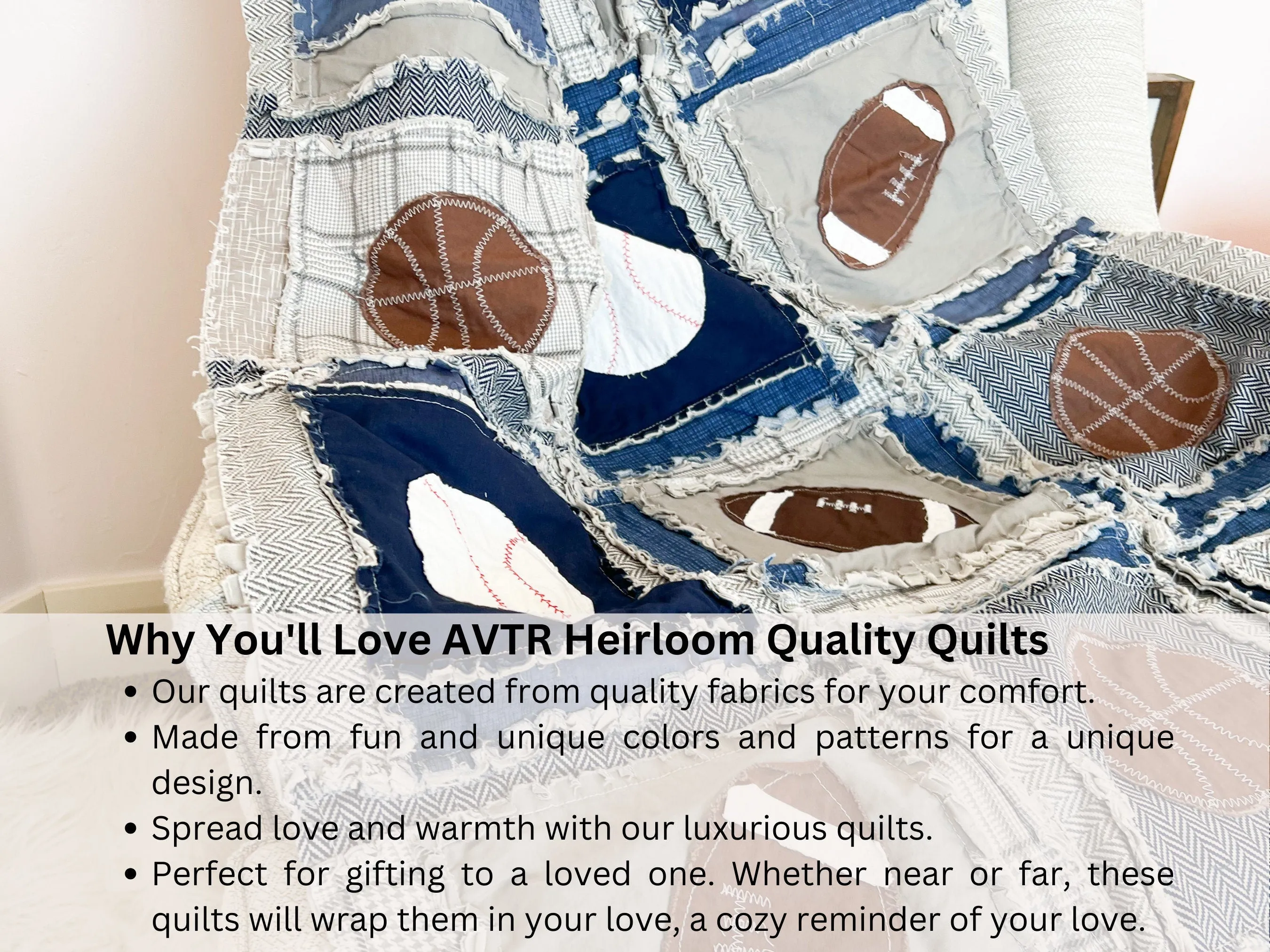 Blue Sports Nursery Bedding Handmade Quilts for Sale, Sports Theme Rag Quilt, Twin Bedding also Available, Baby Boy