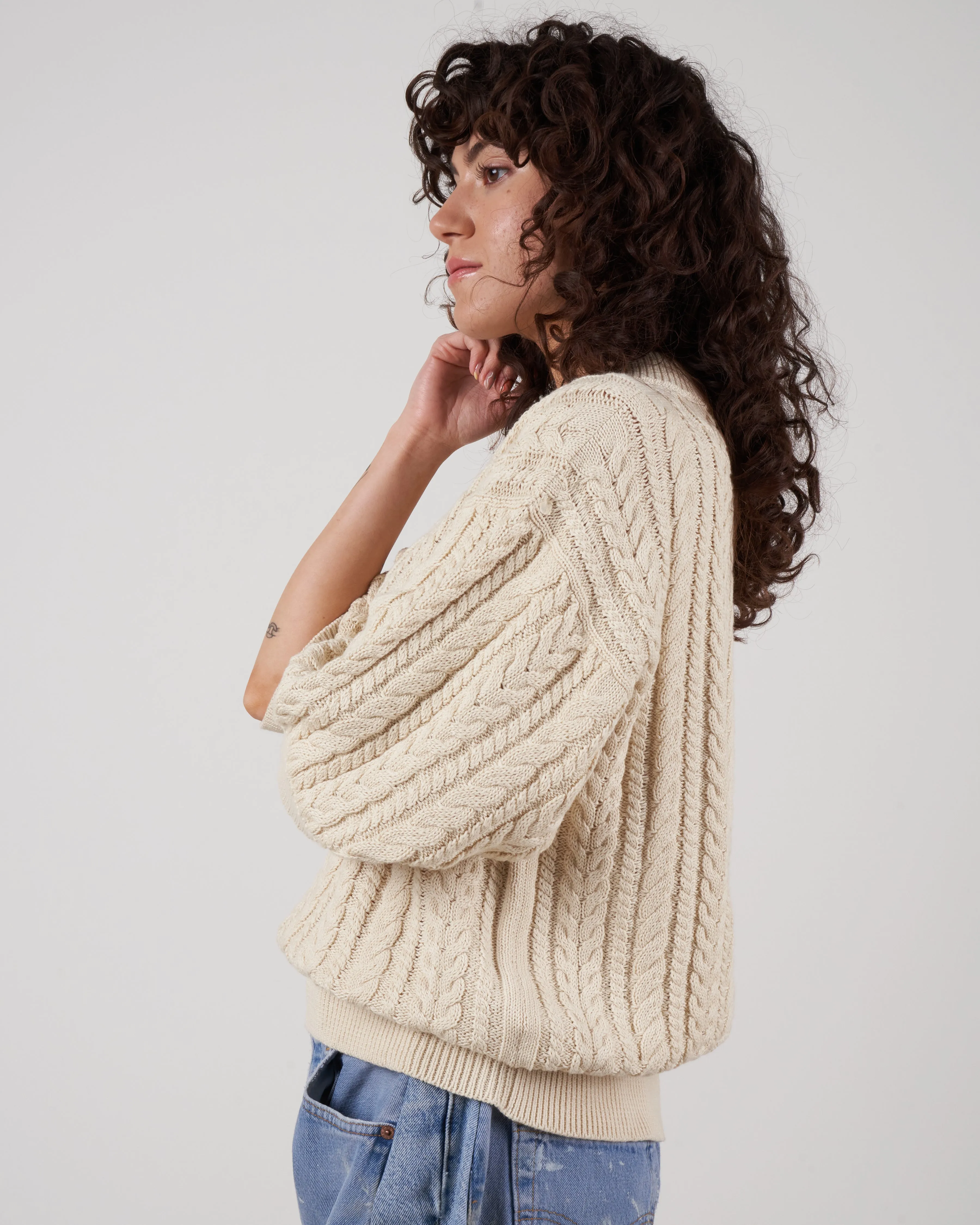 cable v-neck tunic - ivory