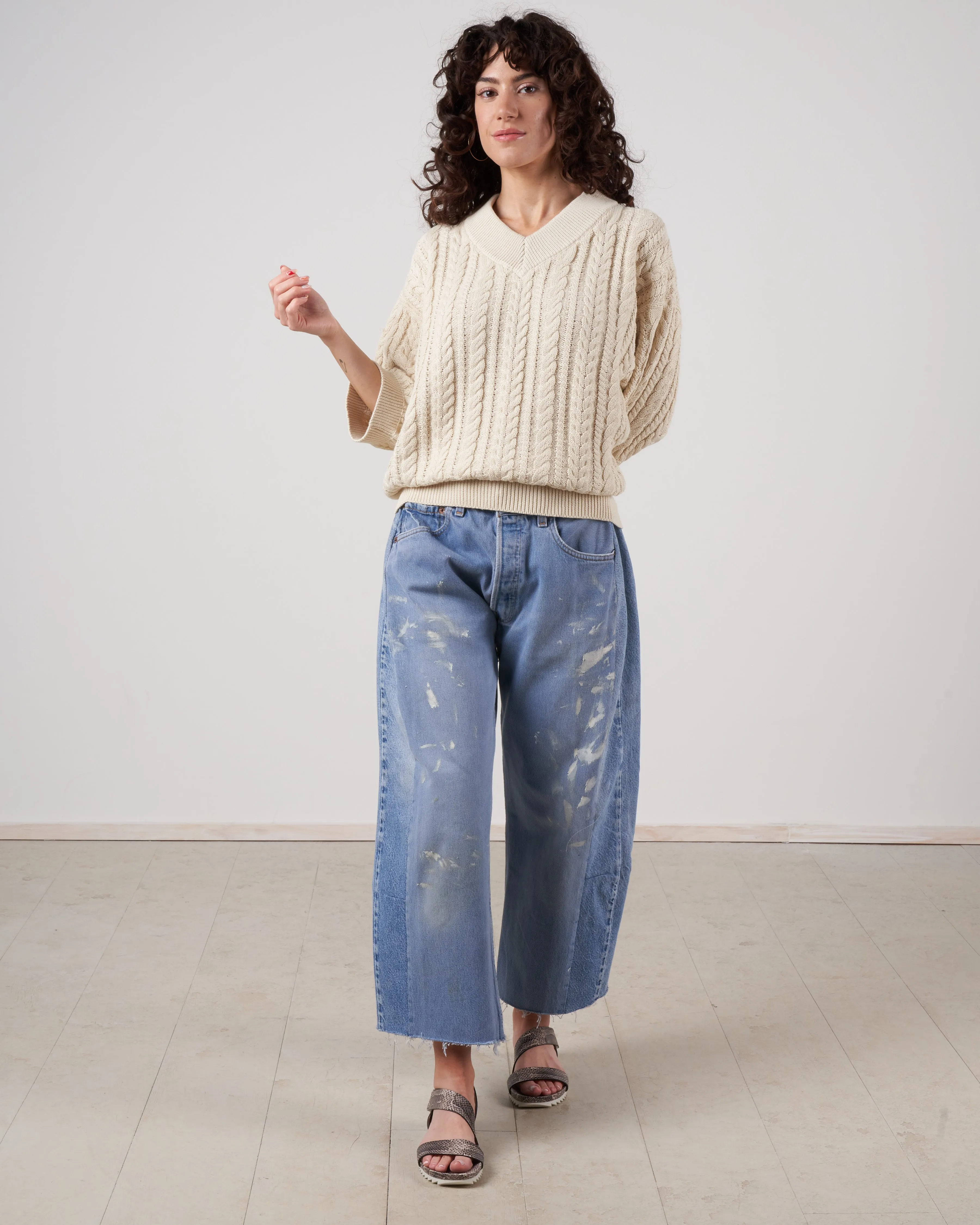 cable v-neck tunic - ivory