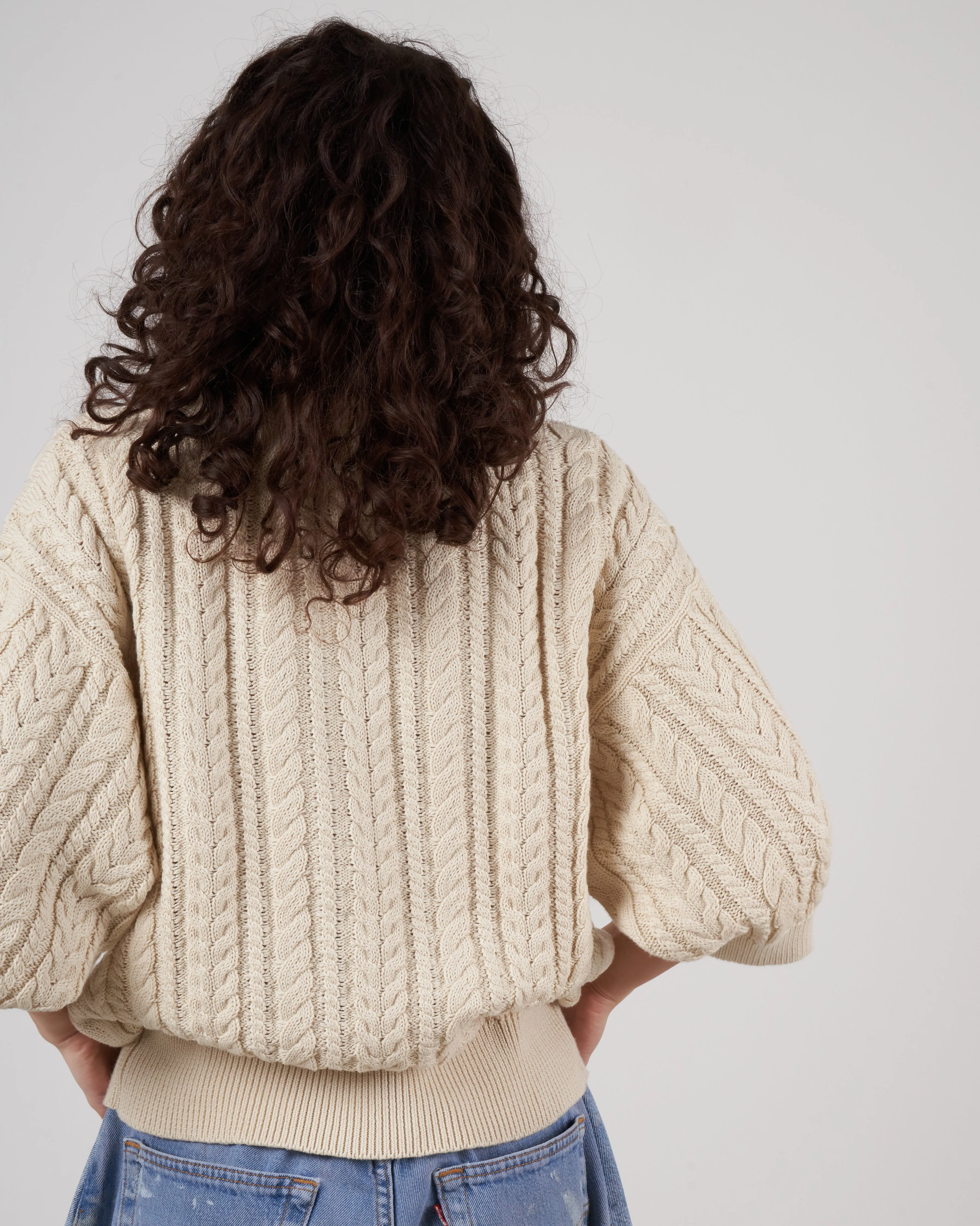 cable v-neck tunic - ivory