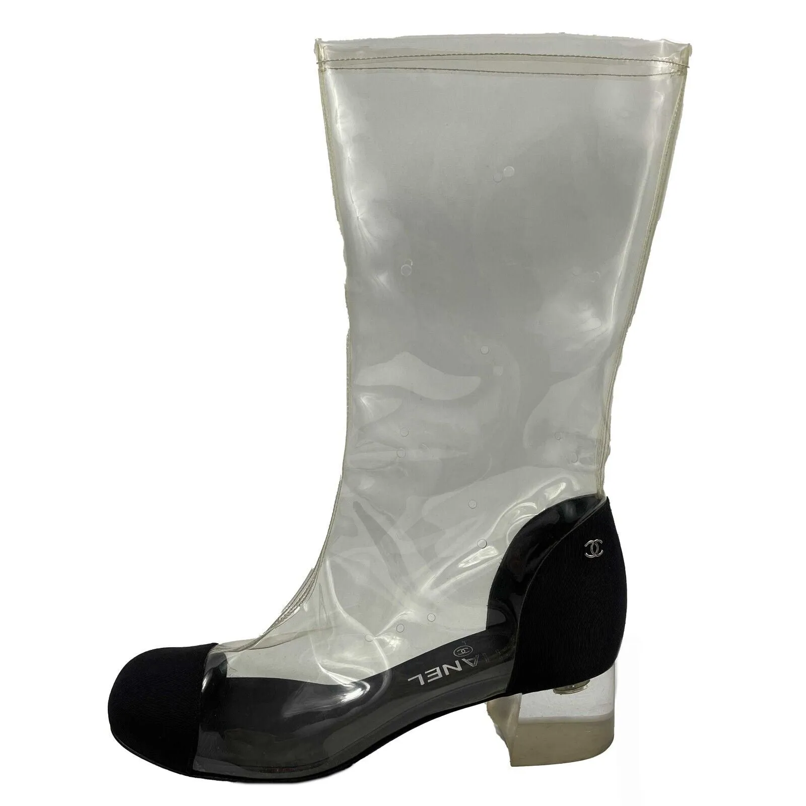 CHANEL - 18S Capped Toe CC PVC Mid-Calf Boots - 38 US 8