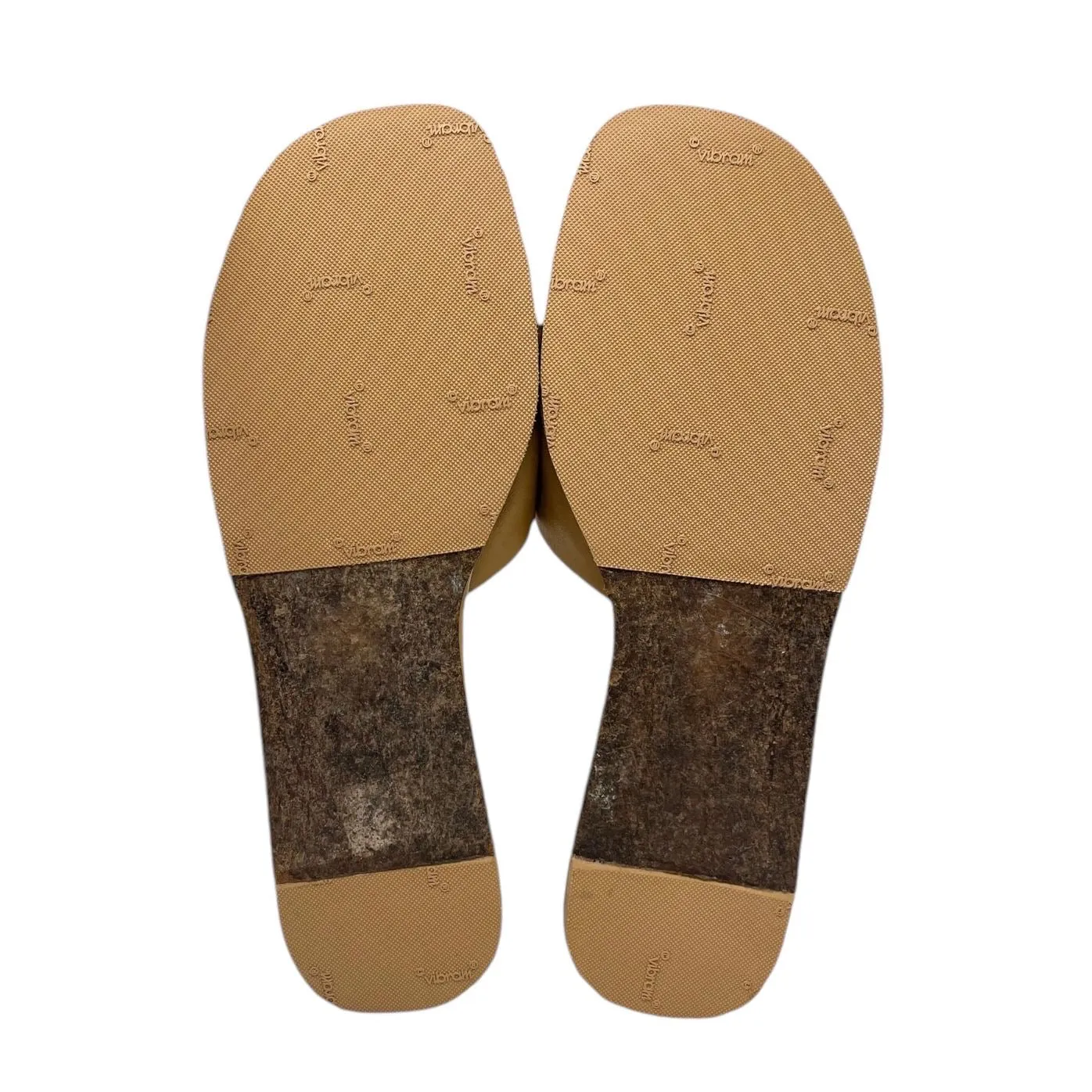 Chanel Tan   Black Leather Logo Sandals