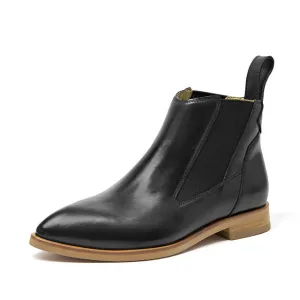 Chelsea Ankle Boots Women Genuine Cow Leather Elastic Band Pointed Toe High Quality Lady Shoes Handmade