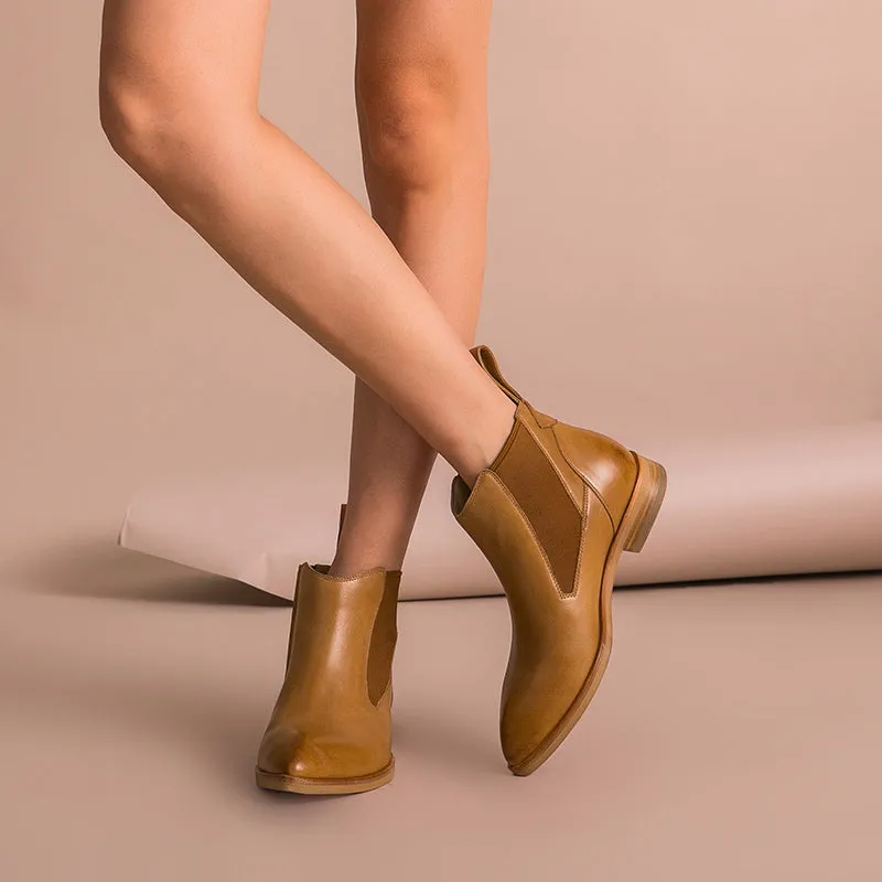 Chelsea Ankle Boots Women Genuine Cow Leather Elastic Band Pointed Toe High Quality Lady Shoes Handmade