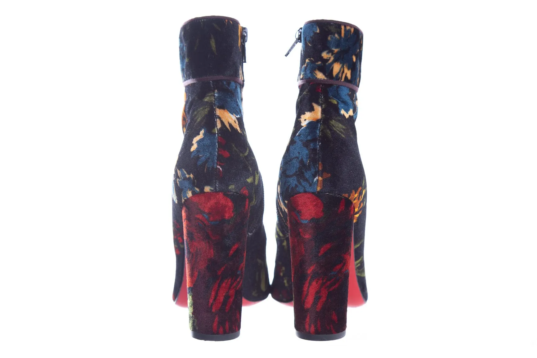Christian Louboutin Multicolor Floral Velvet Heel Booties SZ 38.5