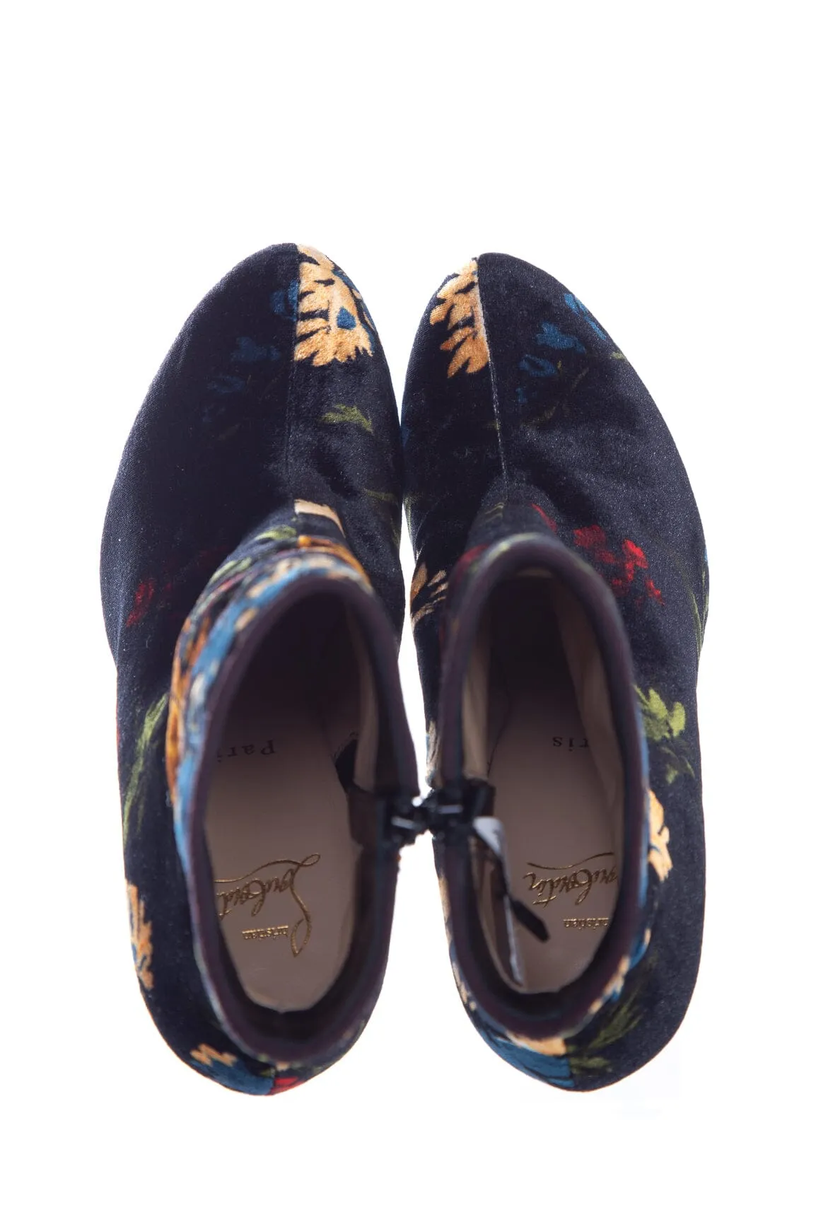 Christian Louboutin Multicolor Floral Velvet Heel Booties SZ 38.5