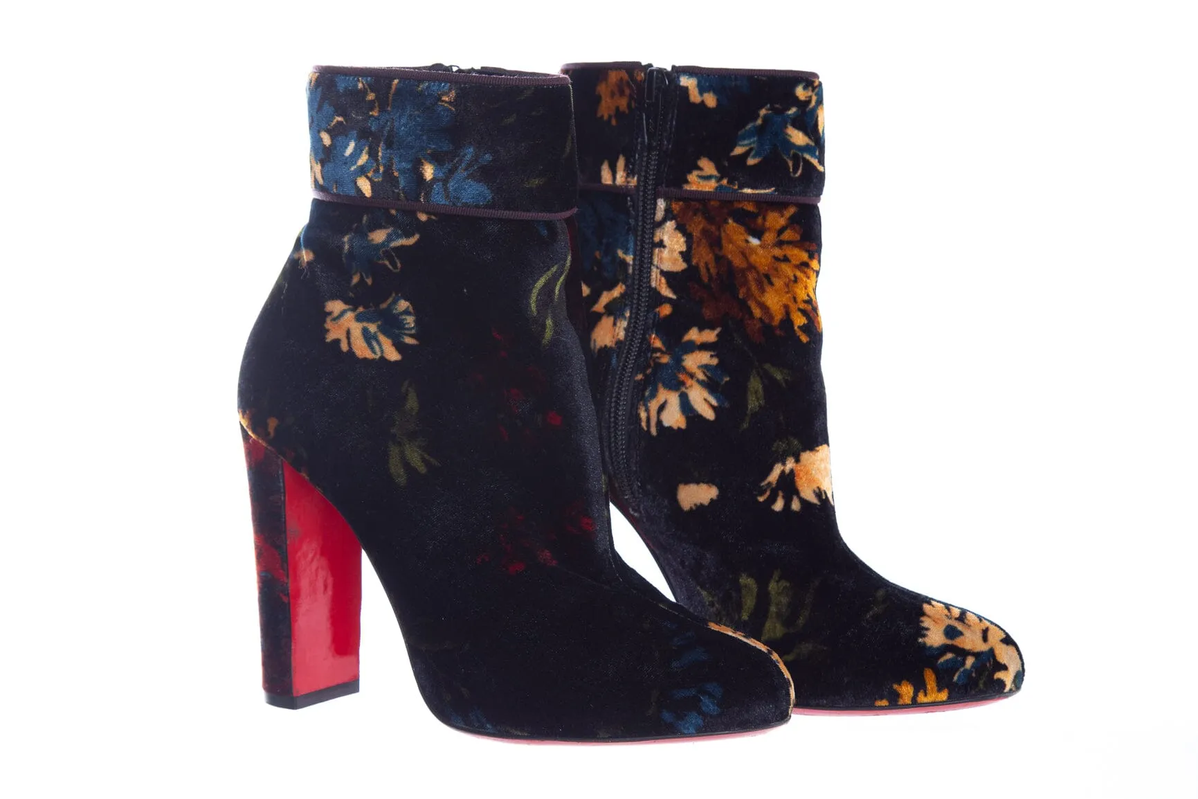 Christian Louboutin Multicolor Floral Velvet Heel Booties SZ 38.5