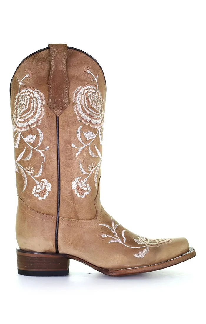 Circle G Sand Floral Embroidery Square Toe Boots L5716