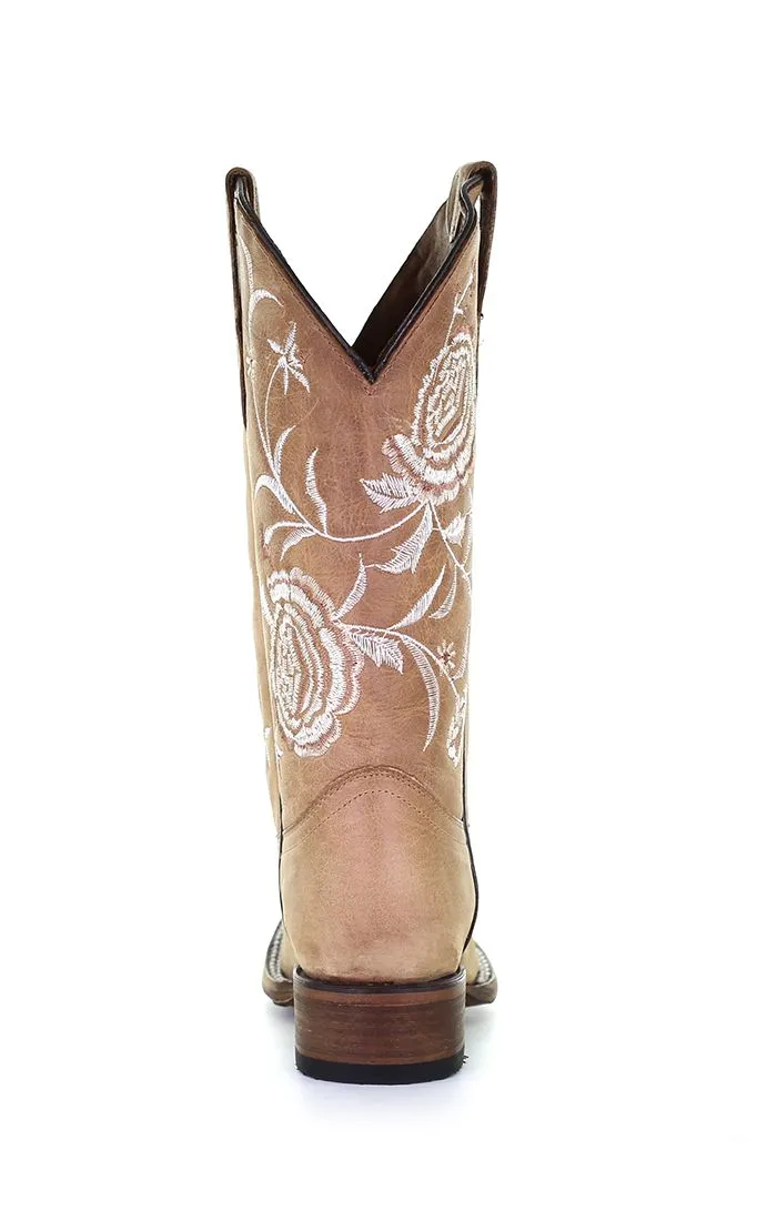 Circle G Sand Floral Embroidery Square Toe Boots L5716