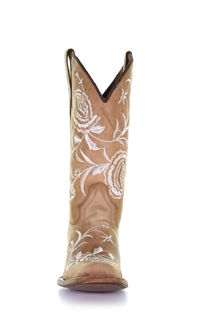 Circle G Sand Floral Embroidery Square Toe Boots L5716