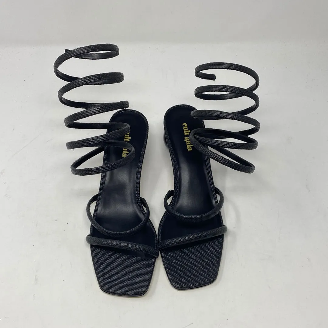 Cult Gaia Black Leather Ankle Wrap Ball Bottom Sandal