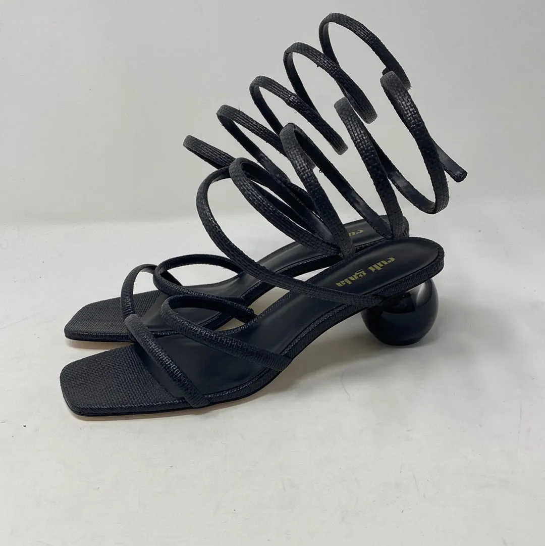 Cult Gaia Black Leather Ankle Wrap Ball Bottom Sandal