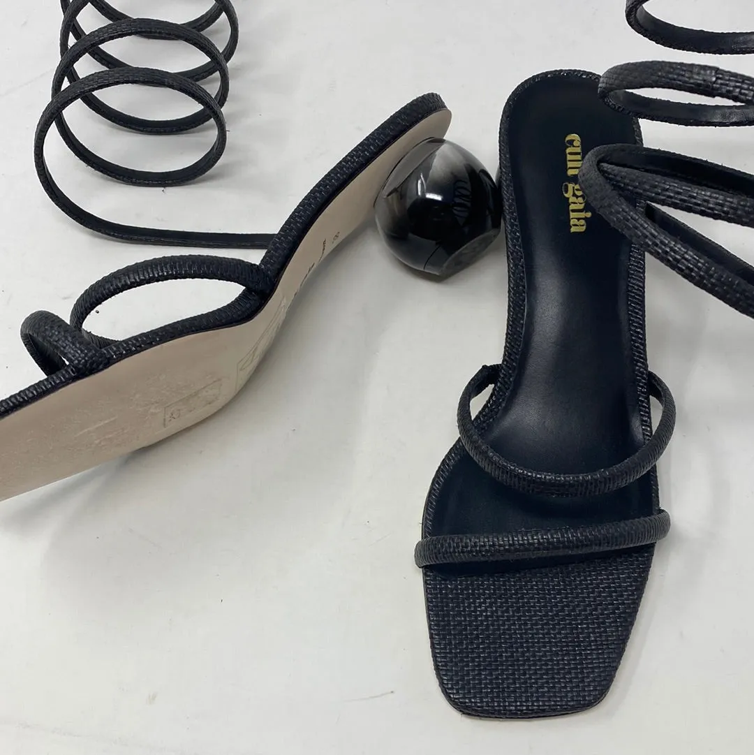 Cult Gaia Black Leather Ankle Wrap Ball Bottom Sandal