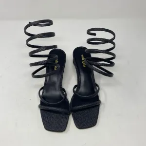 Cult Gaia Black Leather Ankle Wrap Ball Bottom Sandal