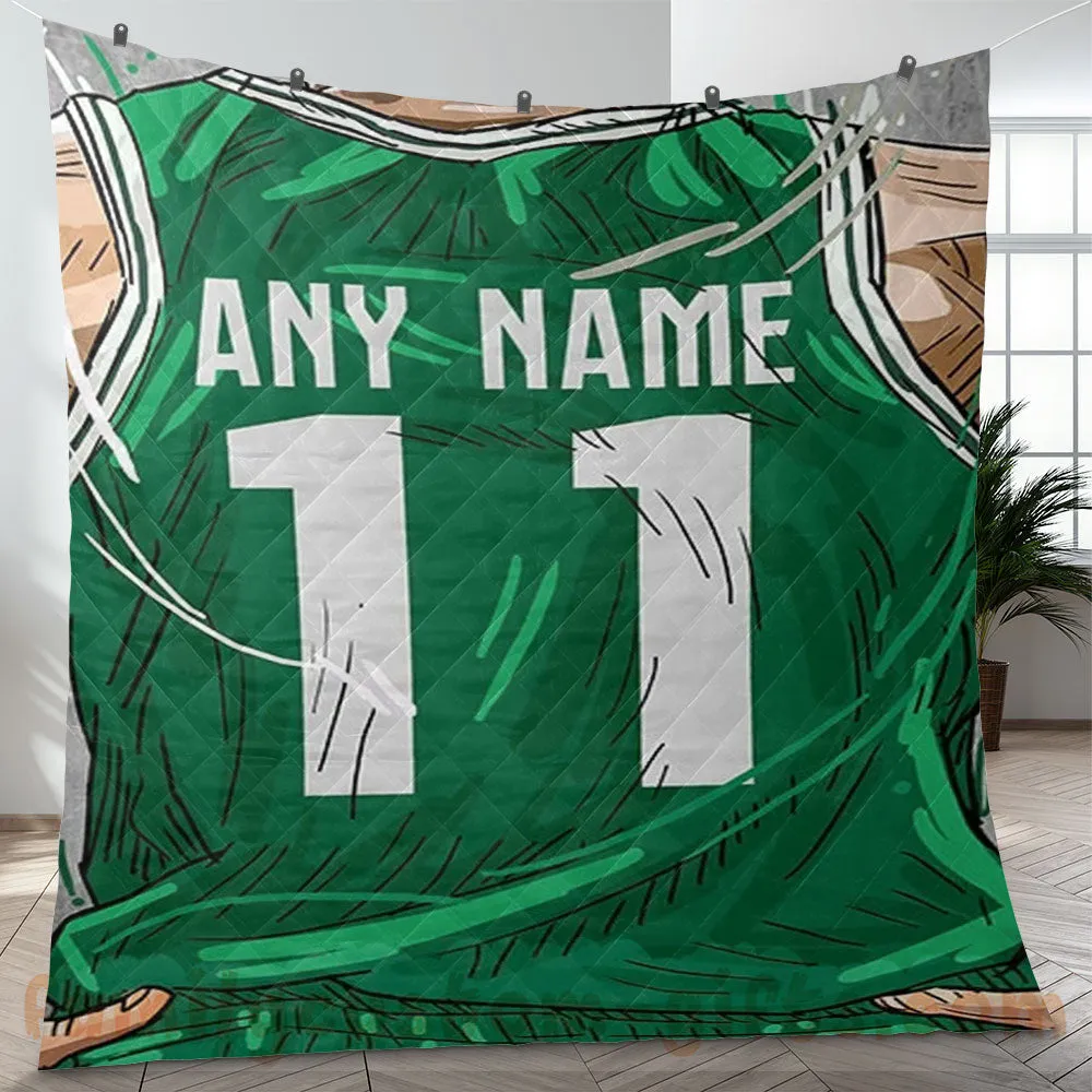 Custom Premium Quilt Blanket Boston Jersey Basketball Personalized Quilt Gifts for Her & Him