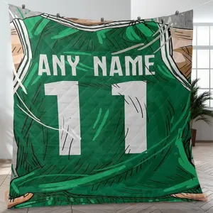 Custom Premium Quilt Blanket Boston Jersey Basketball Personalized Quilt Gifts for Her & Him