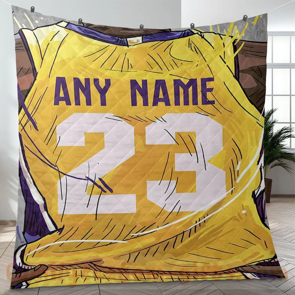 Custom Premium Quilt Blanket Los Angeles Jersey Basketball Personalized Quilt Gifts for Her & Him