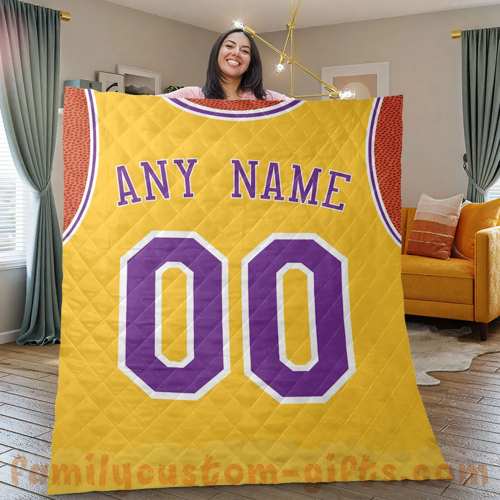 Custom Premium Quilt Blanket Los Angeles Jersey Basketball Personalized Quilt Gifts for Her & Him