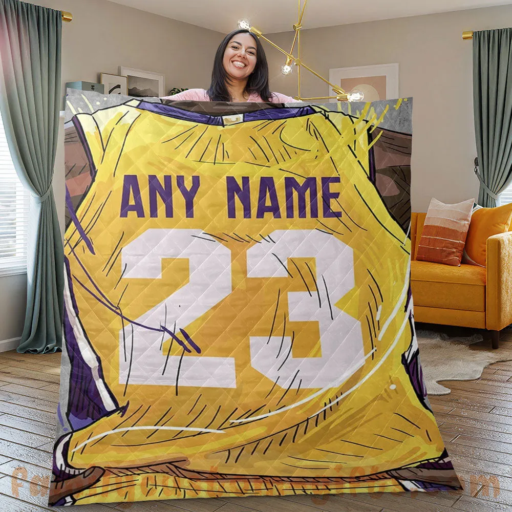 Custom Premium Quilt Blanket Los Angeles Jersey Basketball Personalized Quilt Gifts for Her & Him