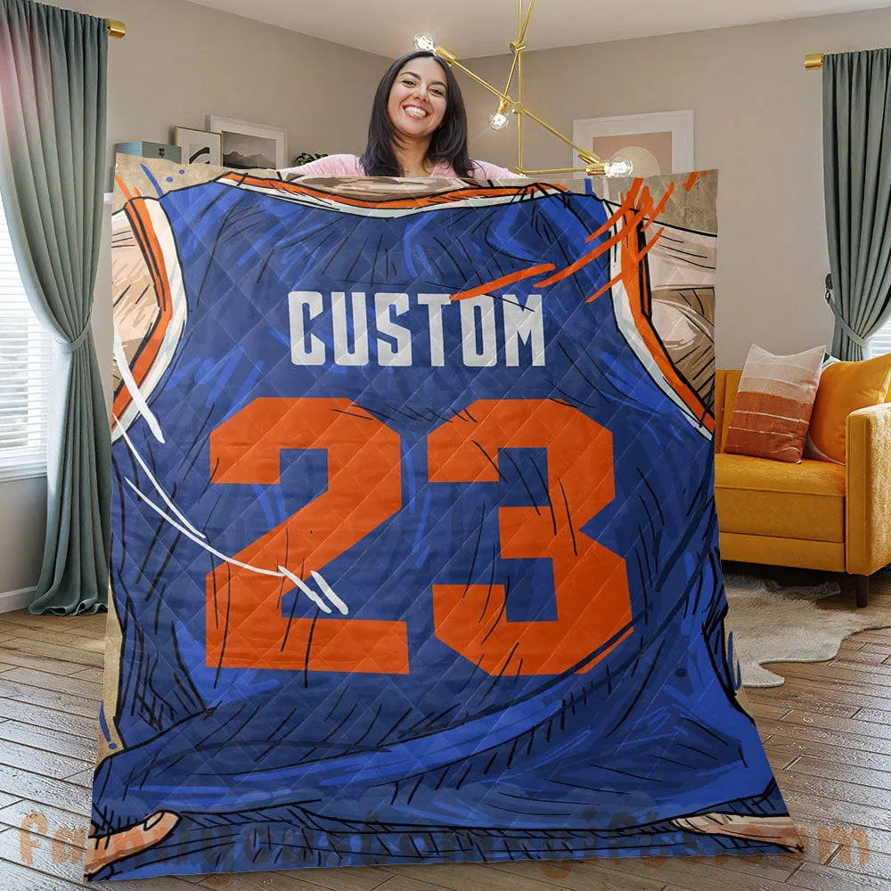 Custom Premium Quilt Blanket New York Jersey Basketball Personalized Quilt Gifts for Her & Him
