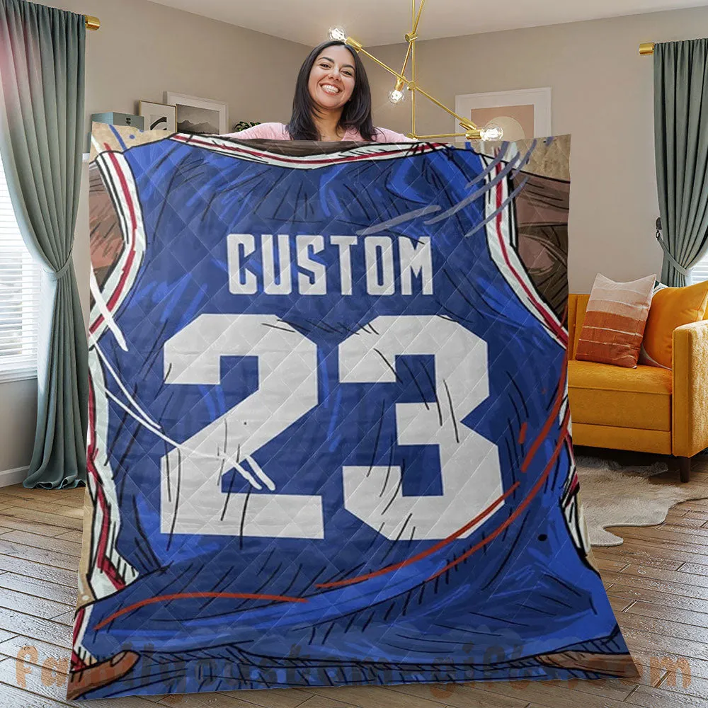 Custom Premium Quilt Blanket Philadelphia Jersey Basketball Personalized Quilt Gifts for Her & Him