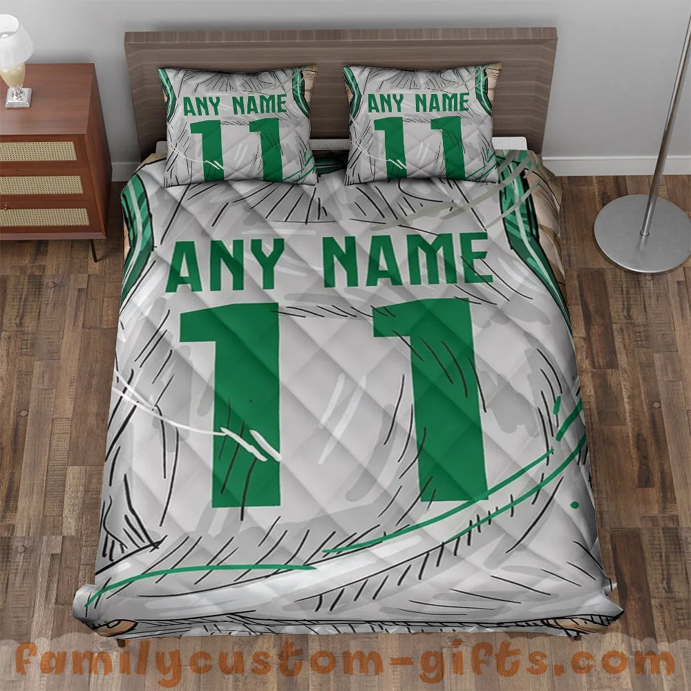 Custom Quilt Sets Boston Jersey Personalized Basketball Premium Quilt Bedding for Men Women