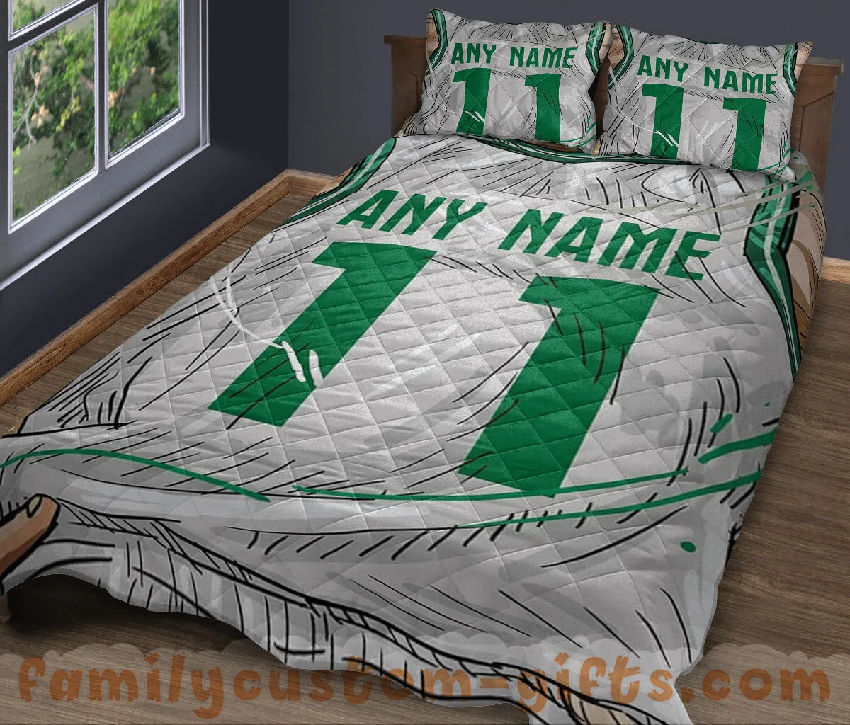 Custom Quilt Sets Boston Jersey Personalized Basketball Premium Quilt Bedding for Men Women