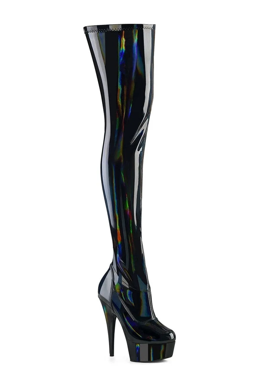 DELIGHT-3000HWR Black Patent Thigh Boot