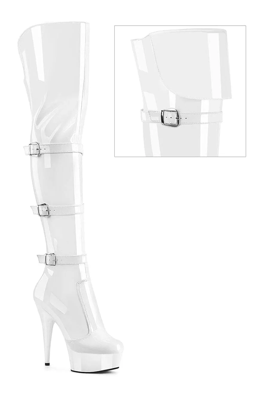 DELIGHT-3018 White Patent Thigh Boot