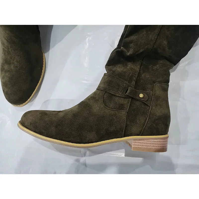 Elegant Faux Suede Low Heel Winter Ankle Boots