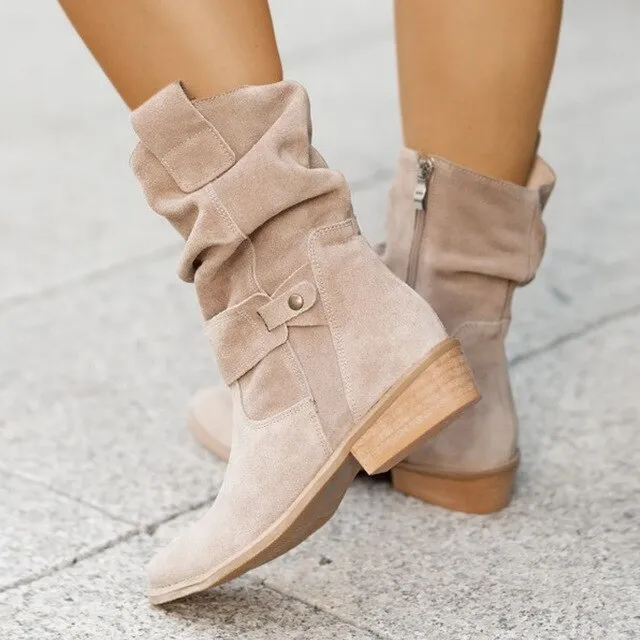 Elegant Faux Suede Low Heel Winter Ankle Boots