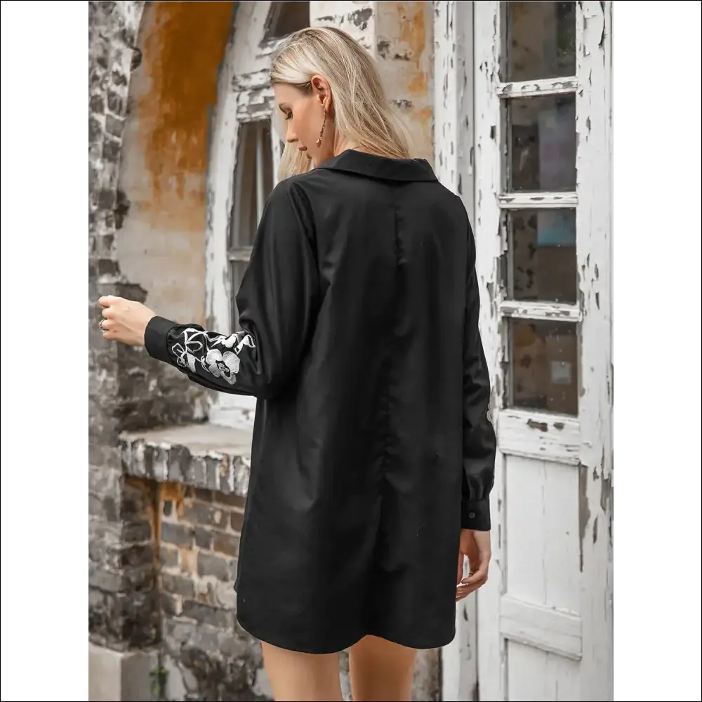 Floral Collared Neck Long Sleeve Dress